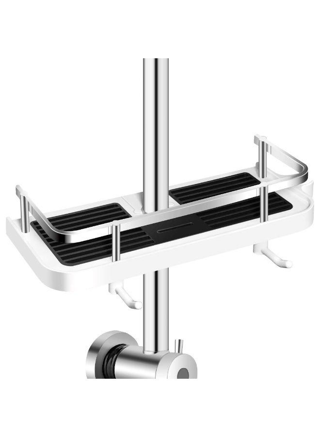 Direct Shower Caddy Shelf for Slide Bar, Bathroom Shower Rack Organizer Sponge Soap Holder for Shampoo Soap, with Stainless Steel Guardrail, Adjustable Shower Shelves with Hanging Hook - Image 1